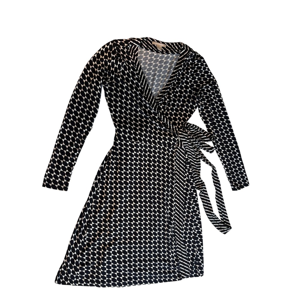 Banana Republic Wrap Dress Women's Small Black White Geometric